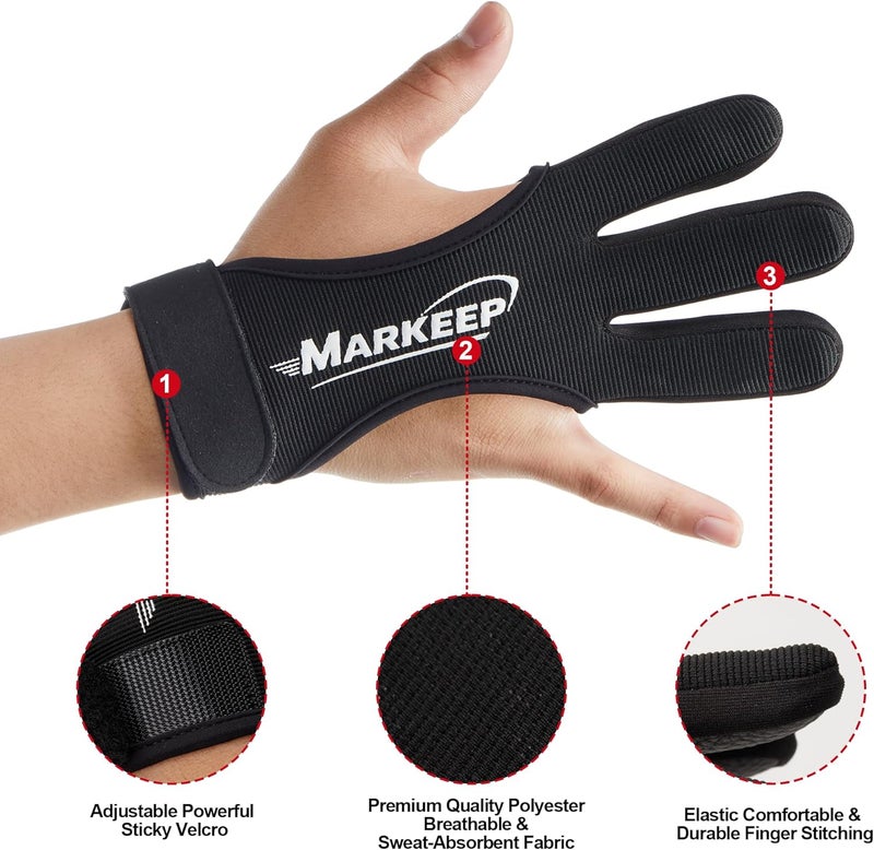 MARKEEP Archery Gloves 2 Pack Shooting Hunting Leather Guard 3-Finger Guard for Youth Adult Man Woman and Beginner Recurve Arrow Bow Archery Protective Gear Accessories - Image 3